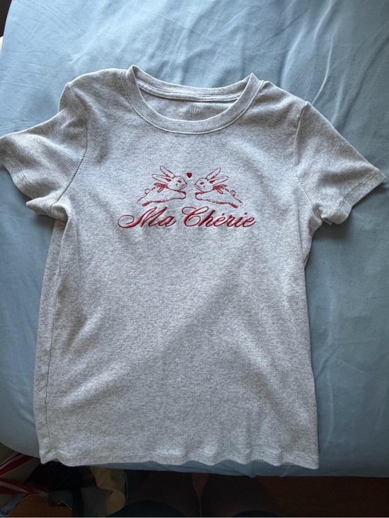 Hollister Tops - Hollister Light Gray Short Sleeve Tee with Red 'Ma Chérie' Bunny Motif